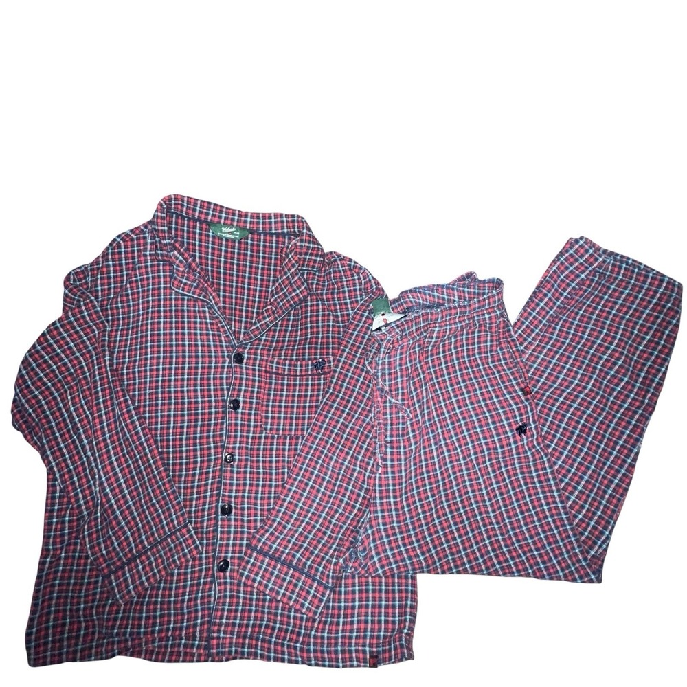 Woolrich Flannel Pajama Set Cabin Red Plaid Button Front Pants Loungewear Men L